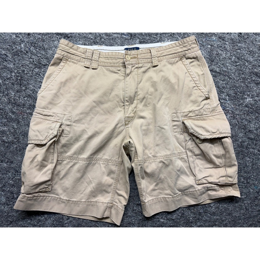 Polo Ralph Lauren Mens Cargo Shorts Tan Khaki Cotton Twill Size 36 Utility